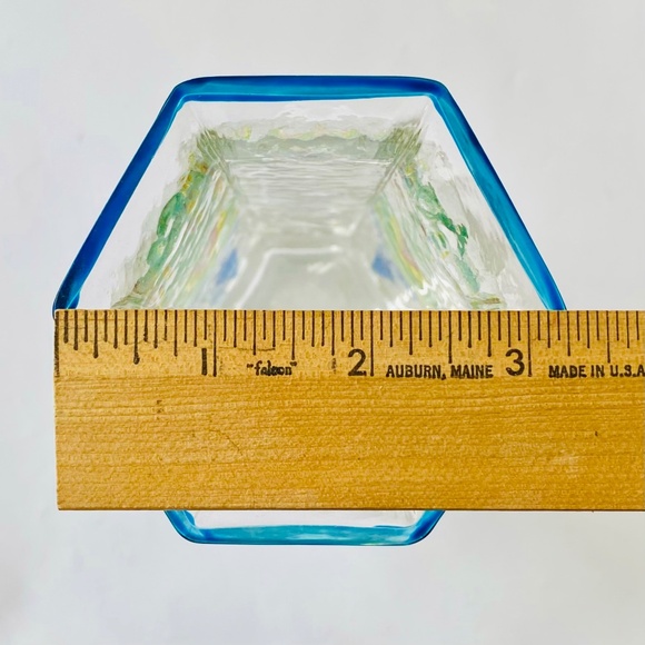 SEA Glasbruk Old Sweden Rune Strand 8" Hexagonal Glass Vase Painted Kurbits *VTG - Picture 9 of 9